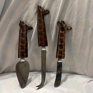 Vintage Giraffe Handle Cheese Knife Set 3pc Stainless Steel Sheffield England